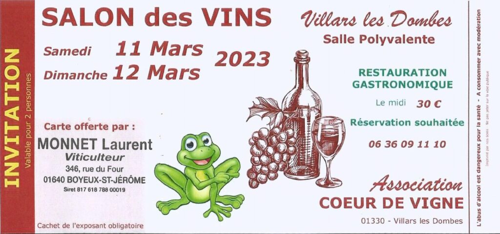 Invitation Salon des vins de Villars-les-Dombes 2023